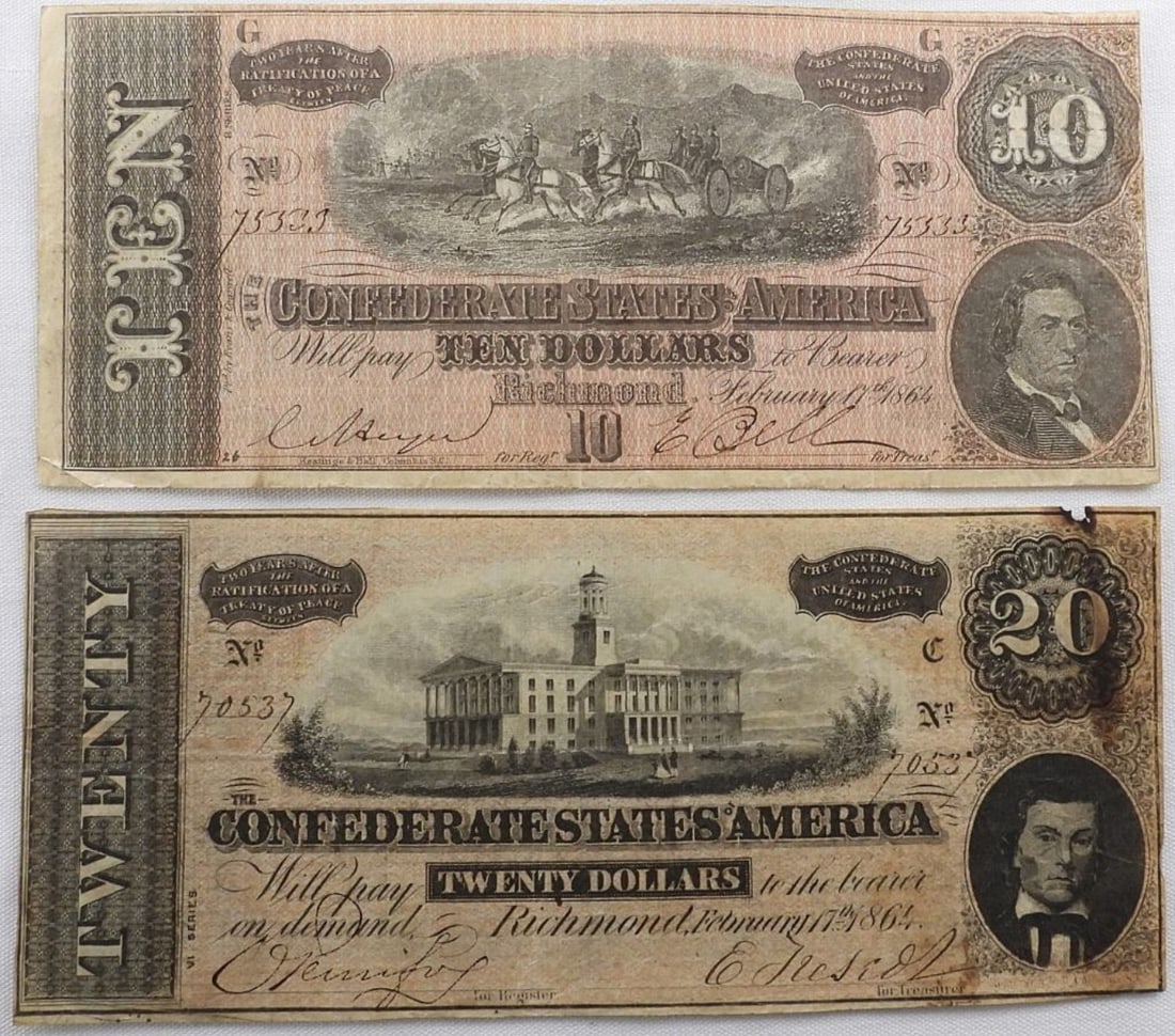 (2) CSA $10 & $20 Large Bills - 1864 (1 of 2)