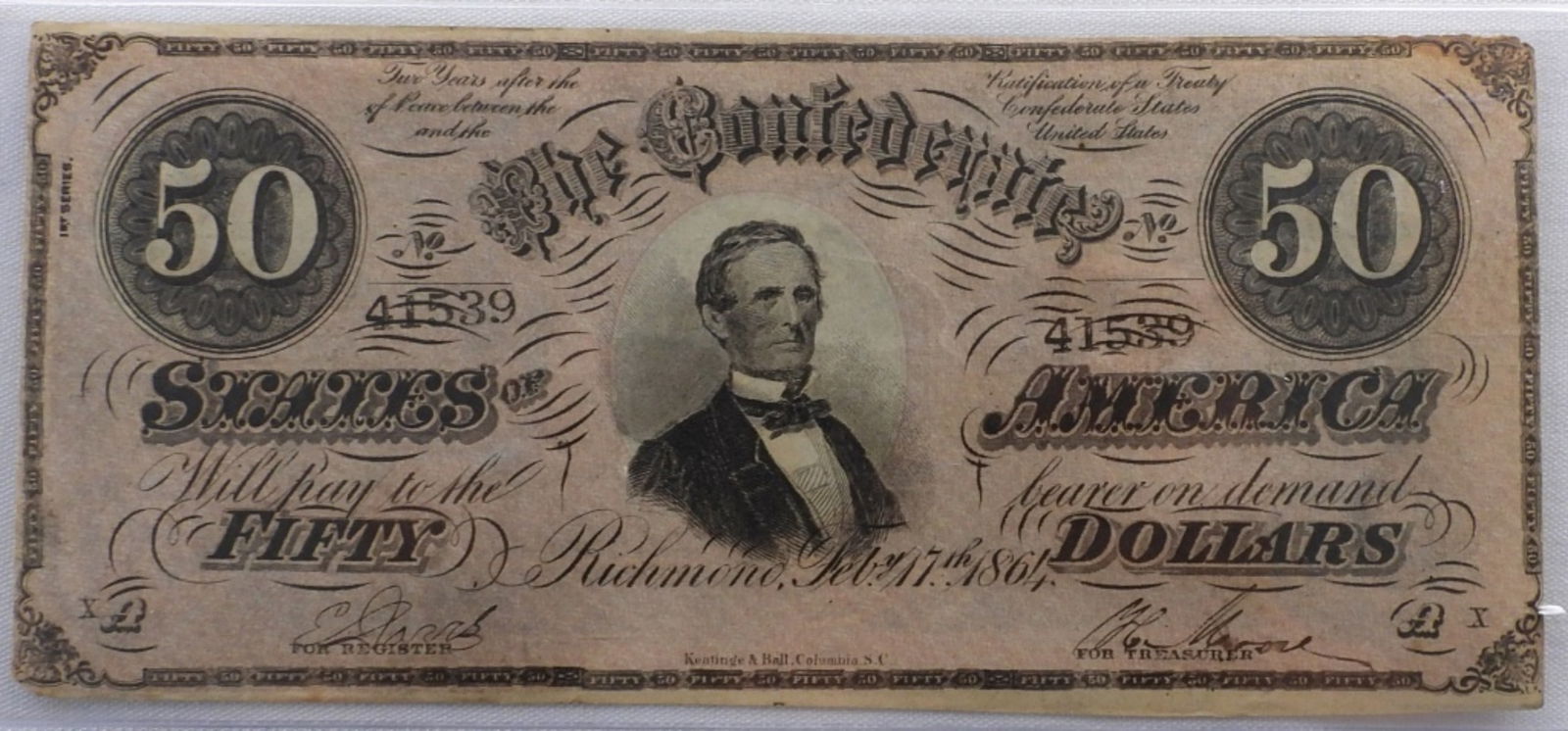 Fifty Dollar Confederate Large Bill - 1864 (1 of 2)