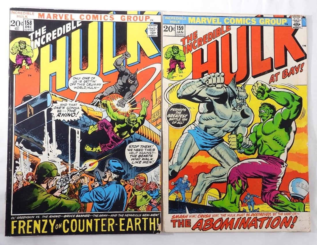 Marvel The Incredible Hulk #158 - 159: Two Marvel The Incredible Hulk Comics. Dec # 158 - Fine. Jan # 159 - Fine.