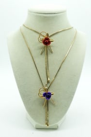 2 Gold Tone Chains With Rose Pendants