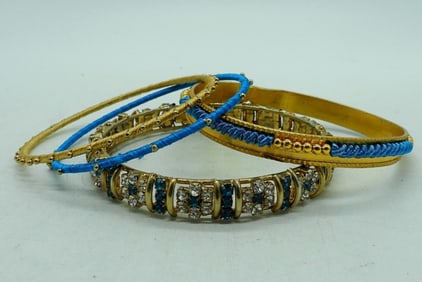 4 Bangles Bright Blue With Gold Tone
