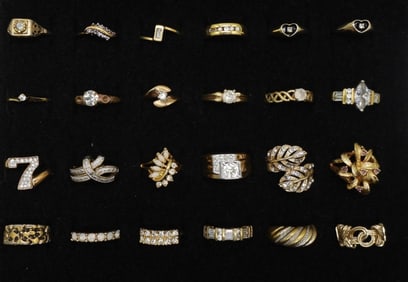 22 Gold Tone Rings With Faux Diamonds