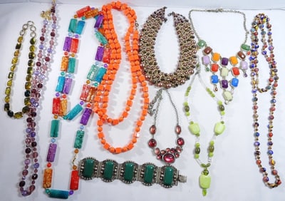 8 Multi-Color Necklaces And One Bracelet