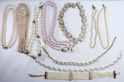10 Faux Pearl Necklaces And A Few Charm Necklaces