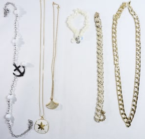 5 Gold Tone & Ocean Theme Necklaces And Bracelet