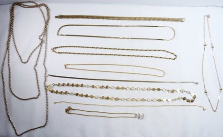 Variety Of 10 Gold Tone Necklaces