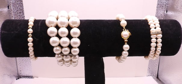 4 Faux Pearl Bracelets