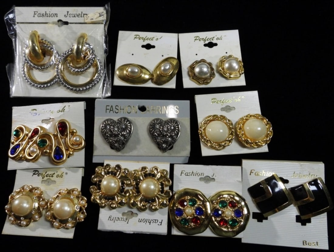 9 Pair Of Clip-On Earrings 1 Pair Stud Earrings: Mixed lot of 9 pairs of clip-ons and 1 pair of studs