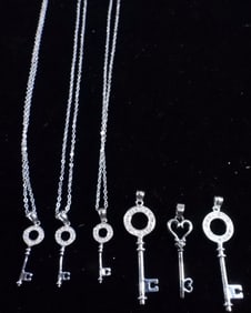 6 Charms 3 Chains Silver Tone