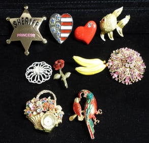 10 Mixed Lot Of Brooches