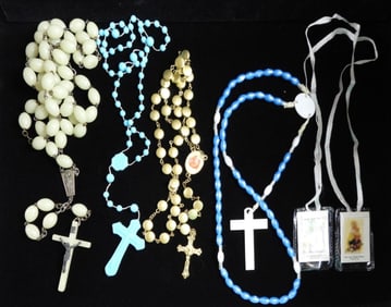 4 Rosaries And 1 Scripture Necklace