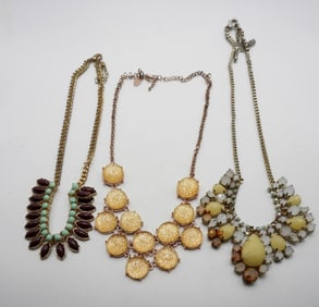 3 Gold-Toned Beaded Necklaces