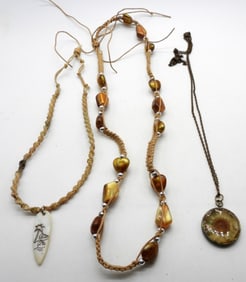 1 Flower Necklace And 2 Hemp Style Necklaces