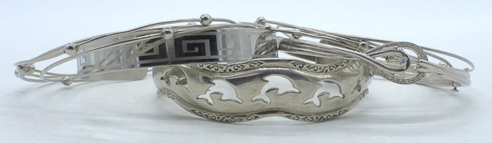 12 Silver Tone Metal Bracelets