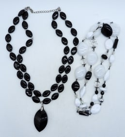 2 Black And White Beaded Necklaces