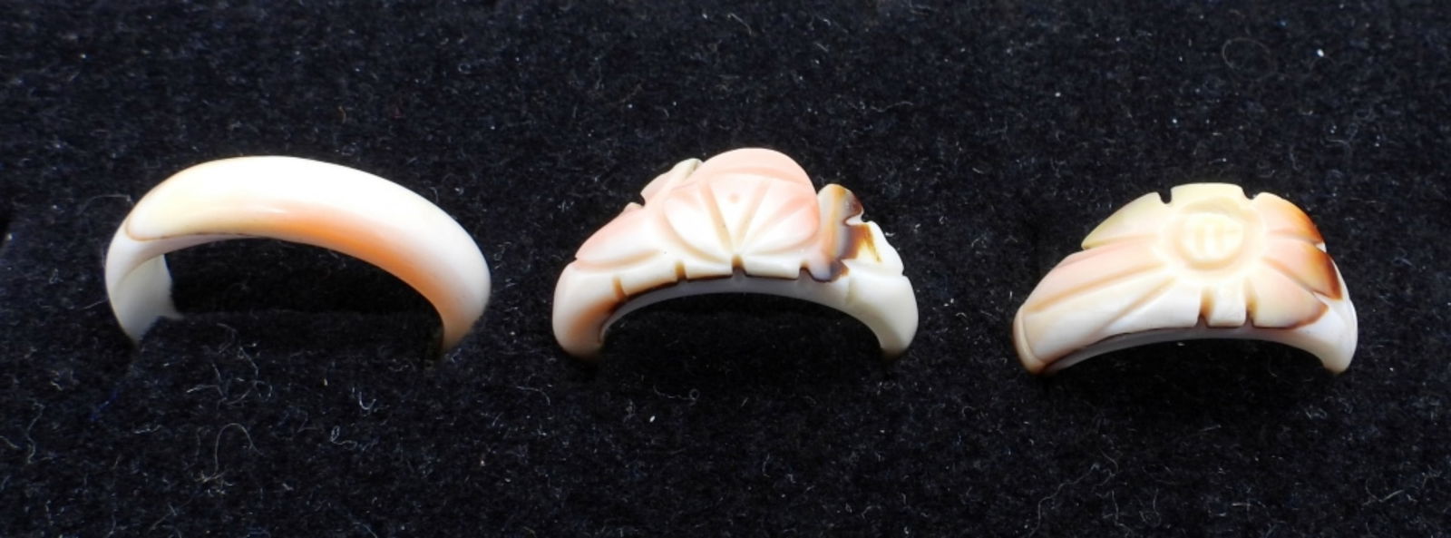 3 Matching Seashell Rings: pale pink and white swirled design