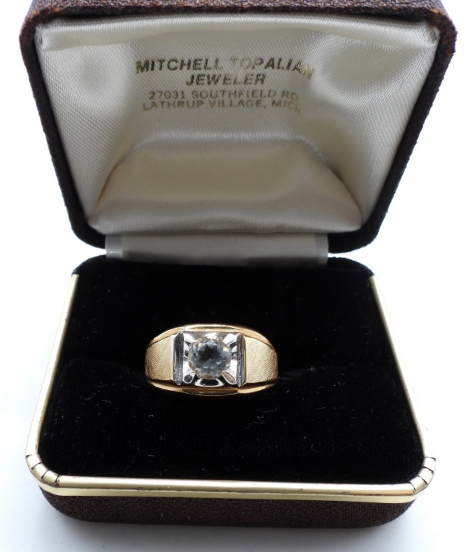 Men's Ring Electroplated: Size 9.5 Men's Gold tone and faux diamond, like new in a box