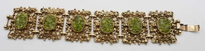 Gold Toned Bracelet With Green Faux Gems