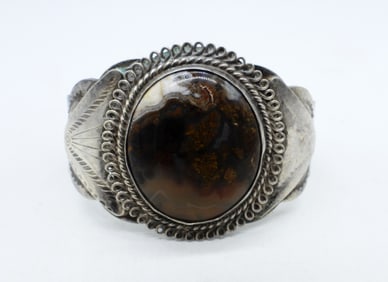 Heavy Sterling Agate Cuff Bracelet