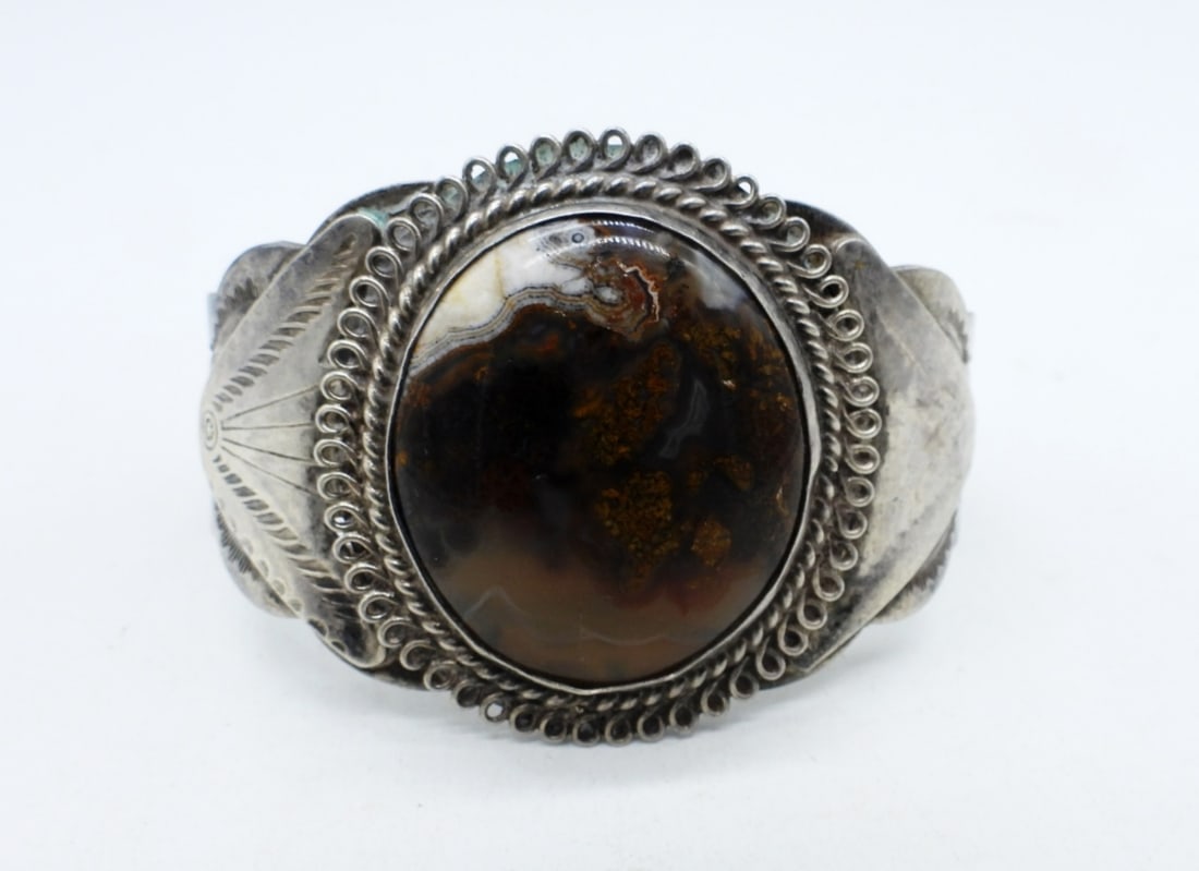 Heavy Sterling Agate Cuff Bracelet