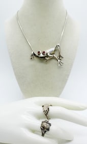 Sterling Frog Pendant with Ruby Eyes