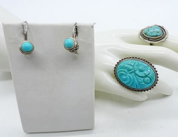 AKR Carved Turquoise Ring - Vintage Sterling