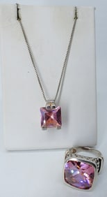 Pink CZ Sterling Ring & Necklace