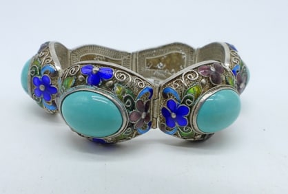 Cloisonne Style Silver Bracelet