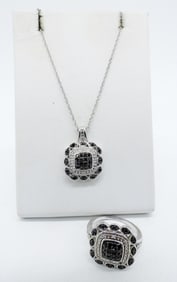Black & White Moissanite Ring Set Sterling