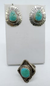 Sterling Turquoise Ring & Earring Set
