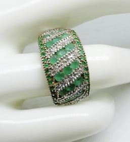 Diamond Emerald Sterling Ring