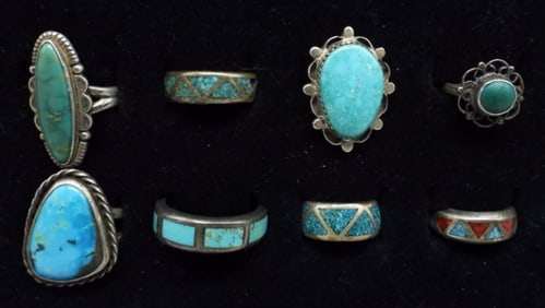 8 Sterling Turquoise Rings