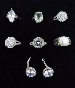 7 Sterling Bridal Style Rings & Earrings