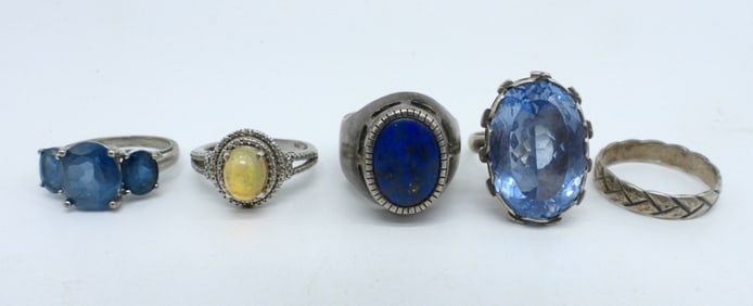 5 Sterling Blue Gemstone Rings