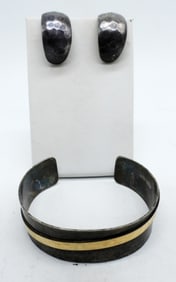 Hammered Sterling Cuff Bracelet & Earrings