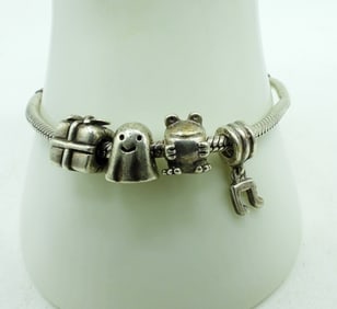Pandora Bracelet with 4 Sterling Charms