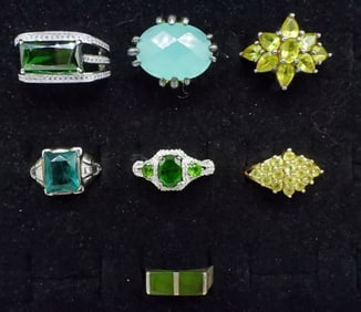 7 Sterling Green Gemstone Fashion Rings