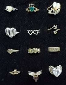 12 Sterling Heart Shaped Fashion Rings