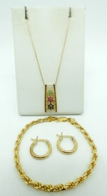 Gold Tone 925, Emerald, Ruby & Sapphire