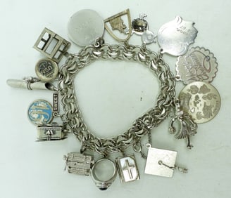 Sterling Charm Bracelet with 16 Charms