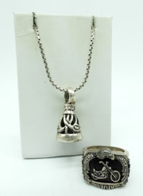 Sterling Bikers Ring & Bell Necklace
