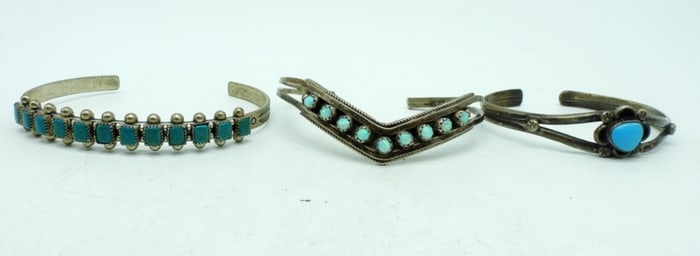 3 Sterling Cuff Bracelets, Opal & Turquoise