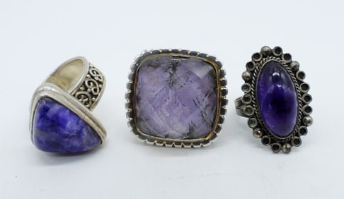 Charoite & Amethyst Sterling Rings
