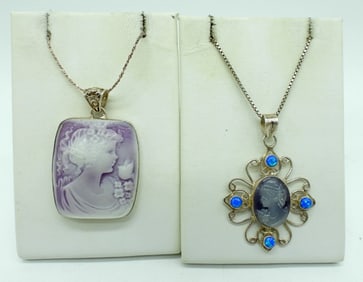 2 Sterling Cameo Necklaces