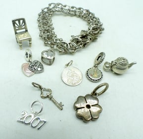 Vintage Charm Bracelet with 9 Charms 925
