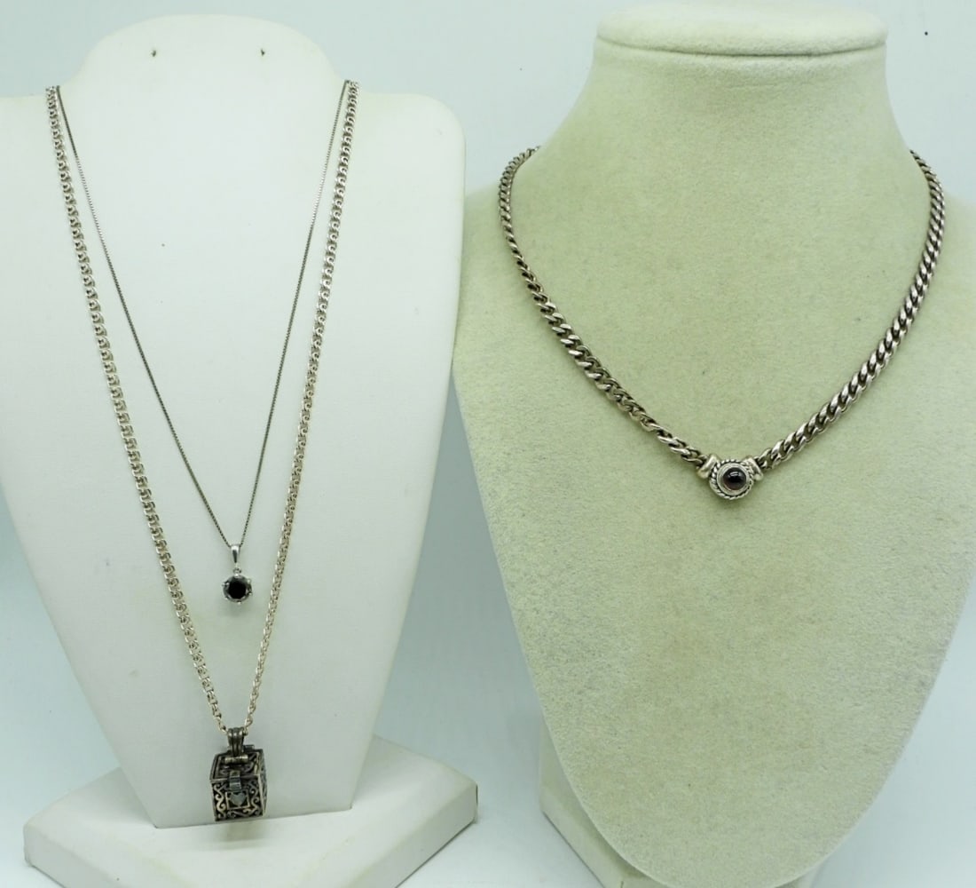 3 Sterling Necklaces, Hematite & Garnet (1 of 4)