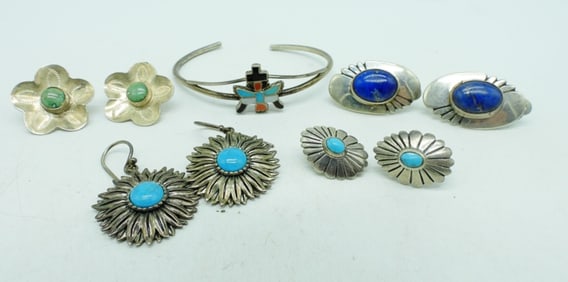 Turquoise Sterling Earrings & Bracelet