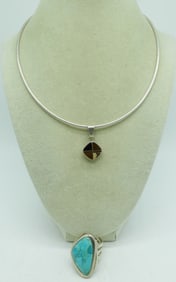 Barse Turquoise Ring & Tigers Eye Necklace