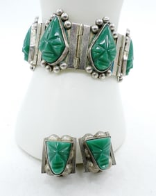 Mexico Sterling Green Onyx Set