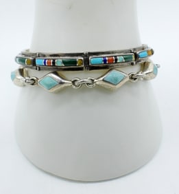 2 Sterling Mexico Turquoise Bracelets